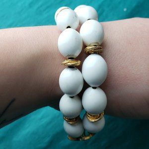 2/15$ Vintage Monet white beads and gold tone bracelet